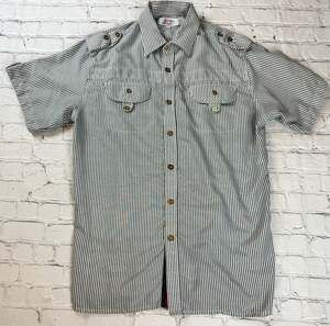 Brooklyn Basement Short Sleeve Striped Military Style Button-Down Shirt Size XL